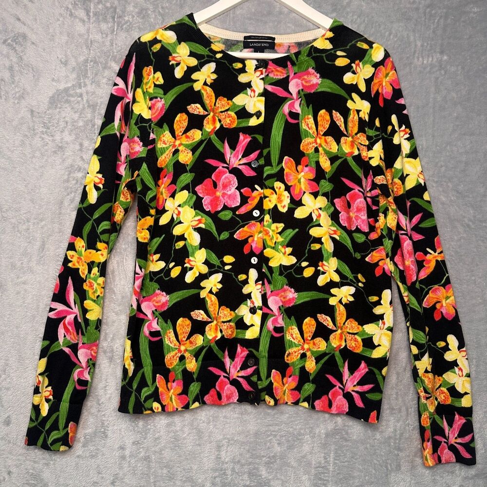 Lands End Floral Cardigan Sweater Size Large - Picture 10 of 10